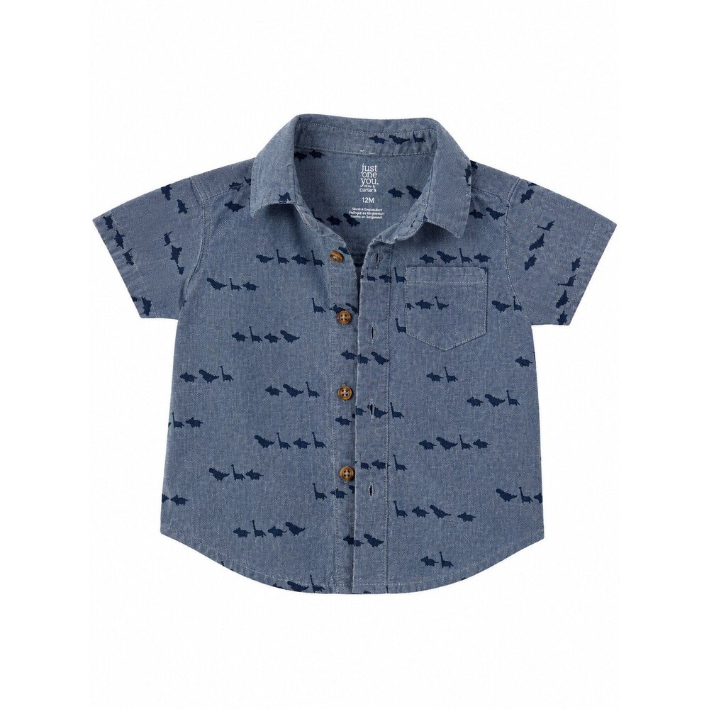 Just One You by Carter’s Baby Boy Button-Up Shirt | Size 12M | Blue Dino Print